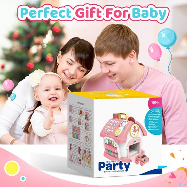 Thumbnail 6 de Montessori 6-in-1 Multifunktionshaus Baby-Spielzeug (Musik, Uhr, Licht, Telefon, Auto) für Mädchen 1–2 Jahre