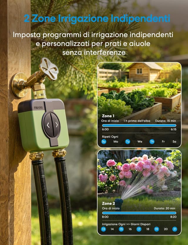 Detalle 2 de meross Centralina Irrigazione WiFi 2 Vie MST200 (richiede hub MSH450/MSH400) con ritardo da pioggia e monitoraggio consumi