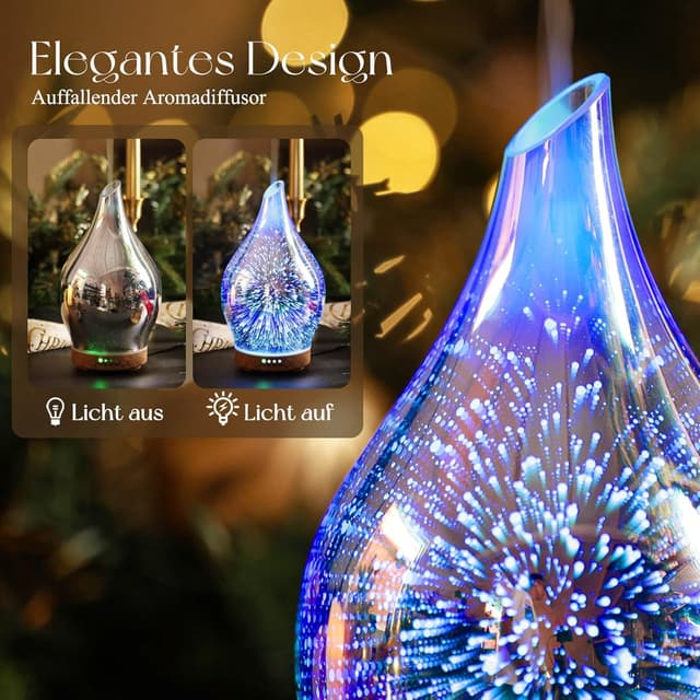 Detalle de Porseme Aroma Diffuser 150 ml aus handgeblasenem Glas mit Ultraschall, 7 Farb-LED & Timer (BPA-frei, Desert)