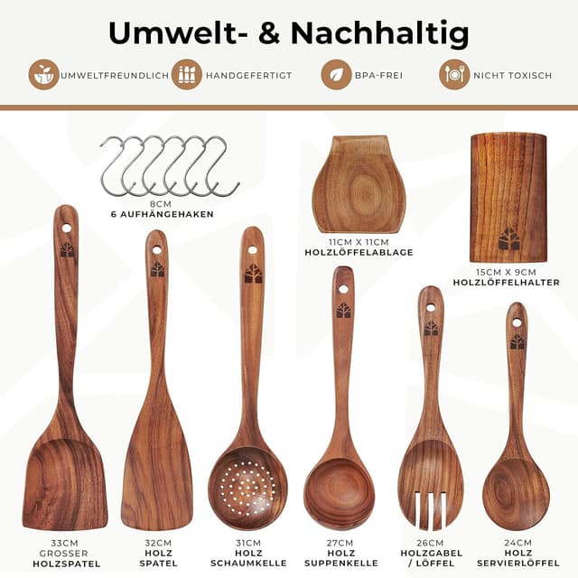 Detalle 2 de Kochbesteck-Set aus Holz 13-teilig mit Halter