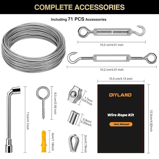 Detalle de DIYLAND wire rope kit 35m stainless cable