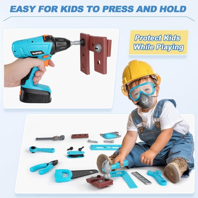 Detalle de Vanplay Kids Tool Set (52 pcs) with Electronic Toy Drill & Tool Belt for Pretend Play
