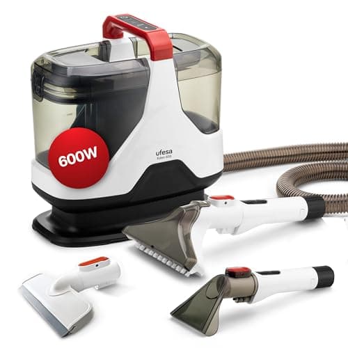Detalle de Ufesa Eden 600: limpiador de tapicerías con agua 600W, doble depósito y succión para líquidos y sólidos