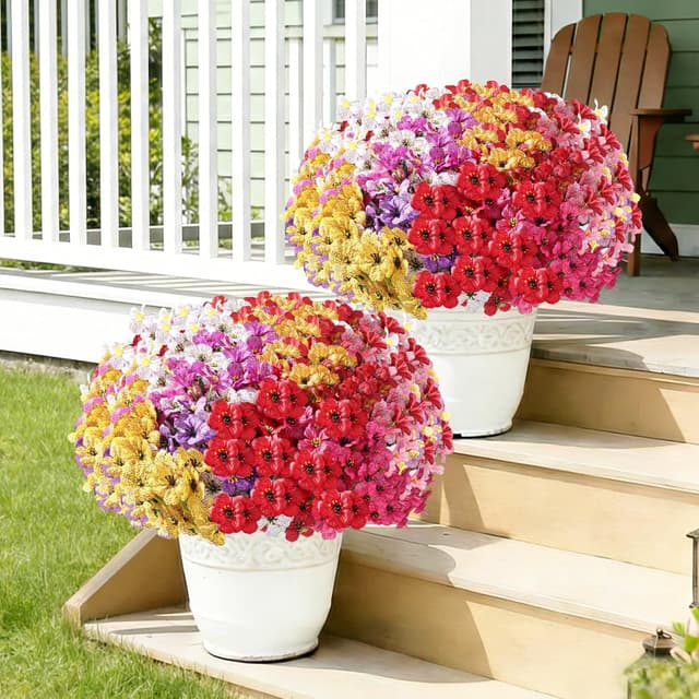 Detalle de Powbrace 22-Pack Artificial Flowers (UV-Resistant Faux Silk Flowers) for Outdoor & Indoor Planters
