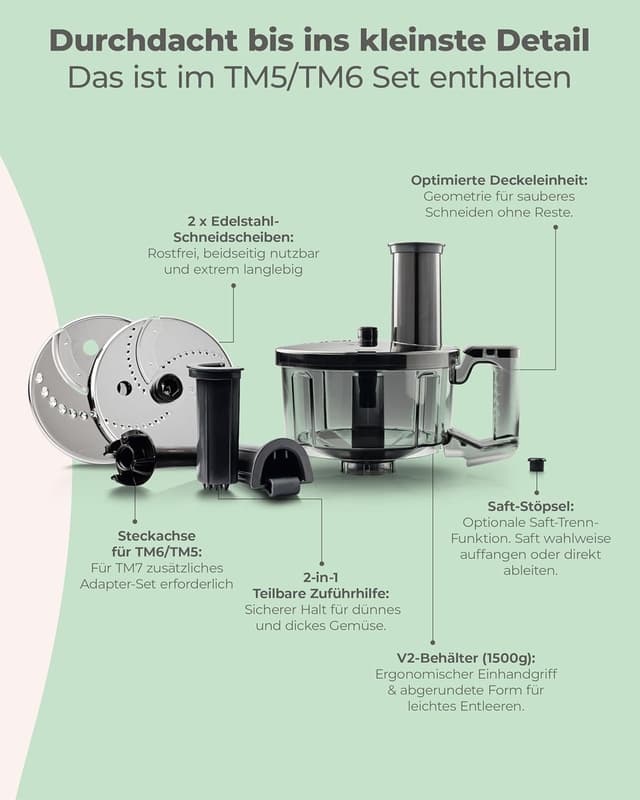 Detalle de Wundermix WunderSlicer® V2 Gemüseschneider für Thermomix TM6 & TM5 – Gemüse & Obst schneiden und raspeln