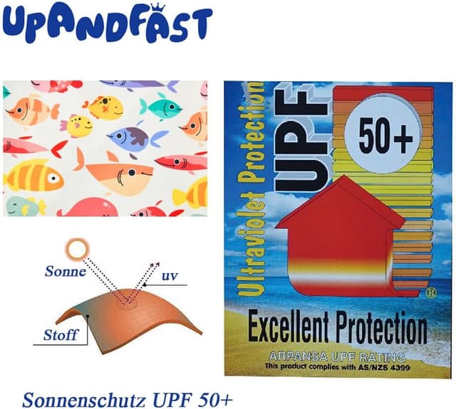Detalle de upandfast Baby Badeanzug mit schrägem Reißverschluss und UPF 50+ Sonnenschutz