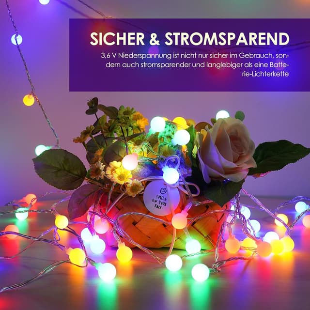 Detalle 2 de 200 LED RGB Lichterkette (27 m) mit Timer & Fernbedienung, IP44 – strombetrieben für Garten & innen