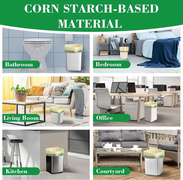 Thumbnail 6 de JelKen 120 Biodegradable Bin Liner Bags (6L) with Drawstring Tie Handles, Food Waste Bags, 43 x 45cm