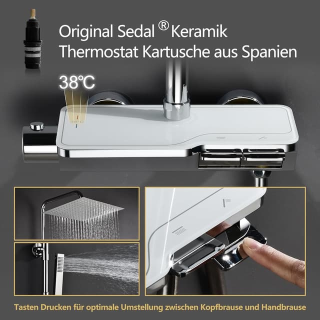 Detalle de Görbach Kit Doccia con termostatico in acciaio INOX 304 e soffione a pioggia cromato