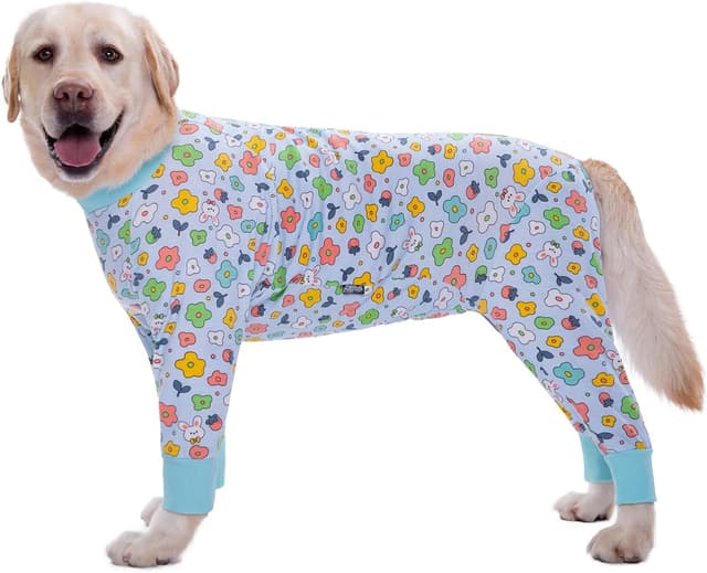 Detalle de BT Bear Large Dog Clothes – Elastic Dog Onesie Recovery Suit (7XL, Blue Flower)