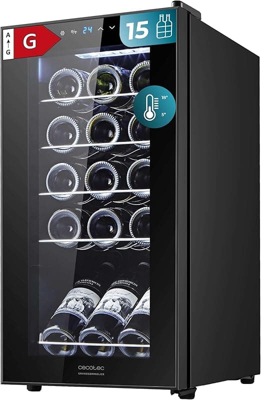 Detalle de Cecotec Bolero Grandsommelier 1550🍷 - Vinoteca, 15 botellas, Táctil