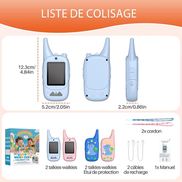 Thumbnail 6 de FUNYKICH Talkies-Walkies vidéo enfants écran IPS 2 pouces (lot de 2) rechargeable USB-C, portée jusqu’à 350 m