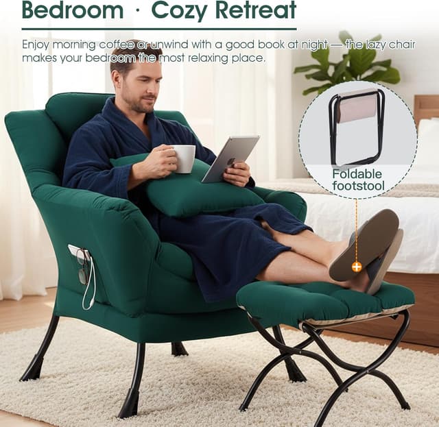 Thumbnail 4 de HomEastlly Lazy Chair with Ottoman, peach green