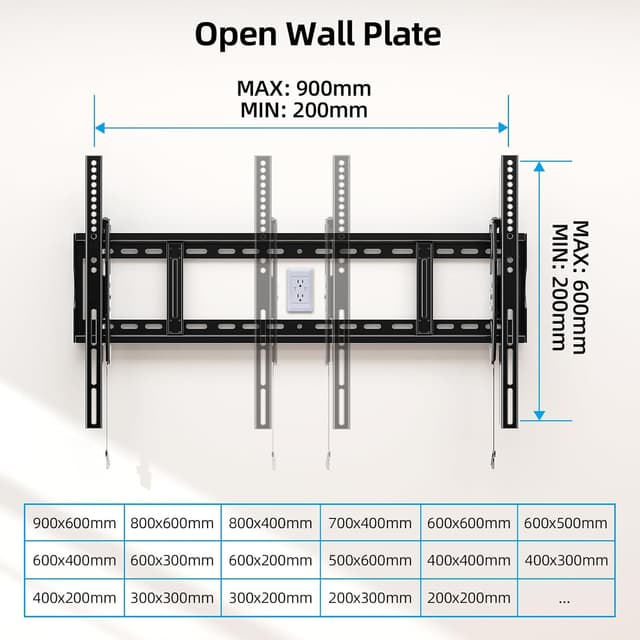 Detalle de HOME VISION HV9901 Heavy Duty Tilt TV Wall Mount for 55–130" TVs (up to 100kg/220lb, max VESA 900x600mm)