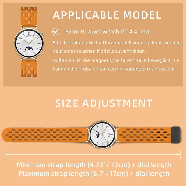 Detalle de MaEiol 18mm Silicone Strap with Breathable Design for Huawei Watch GT 6/5/4 (41–42mm) & Select Garmin Models – Yellow