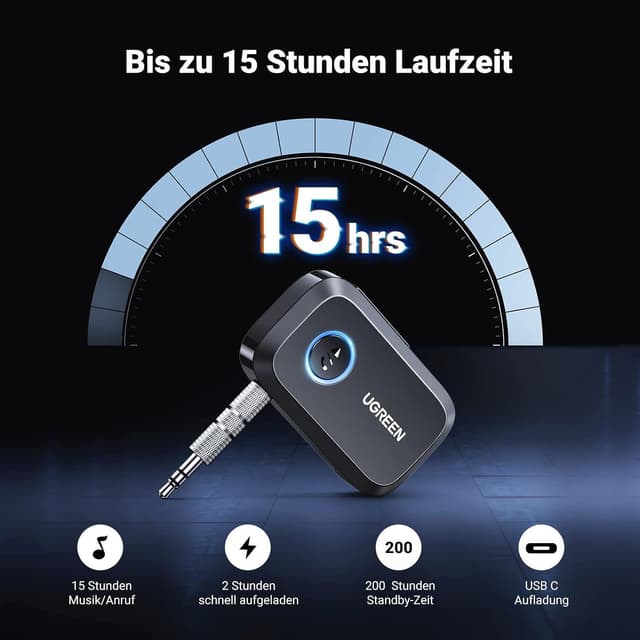Detalle de UGREEN Aux Bluetooth Adapter Auto 15 Stunden