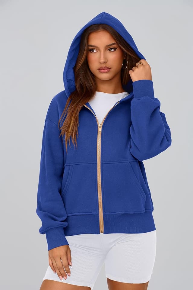 Detalle de PRETTYGARDEN Women’s Zip-Up Hoodie Sweatshirt (Soft Fleece, Front Pockets) — Fall & Winter Layer