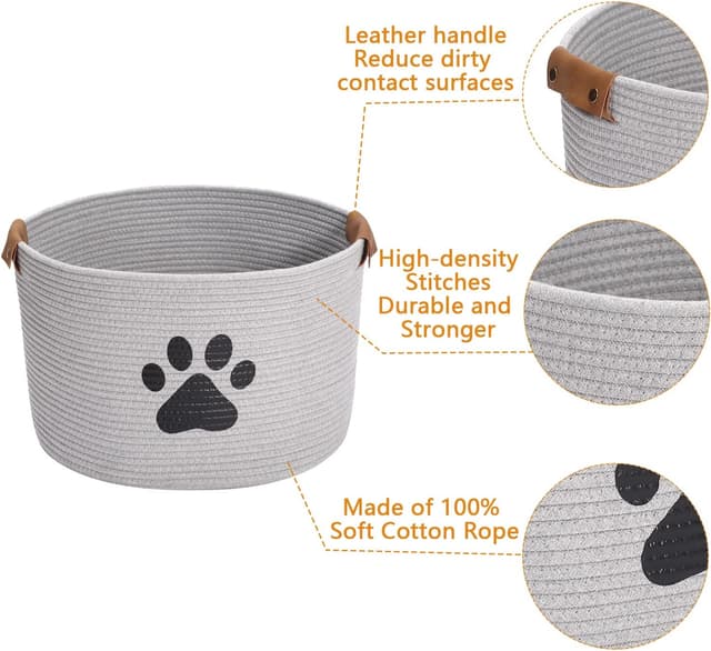 Detalle de Geyecete round dog toy basket storage weave rope basket in grey