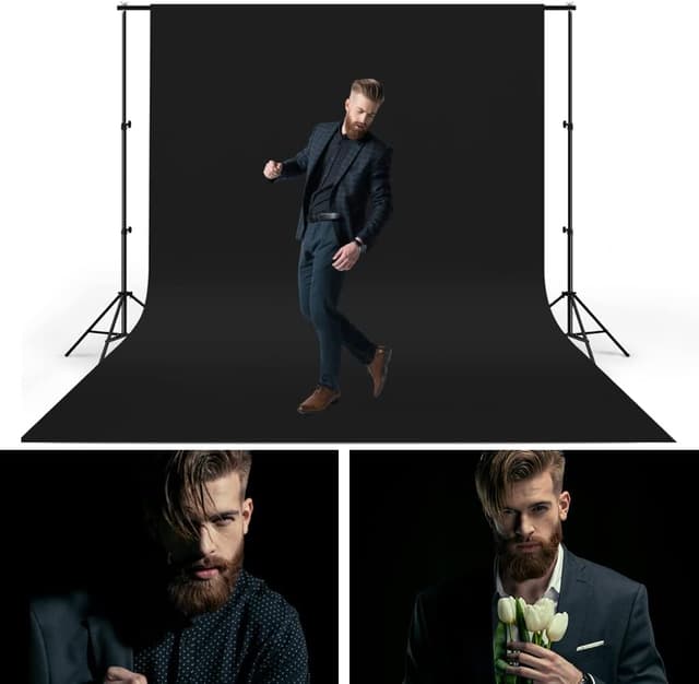 Detalle de LCUIRC 10x20ft Black Photo Backdrop Curtain (Two Rod Pocket) with 4 Spring Clamps for Photography & Events