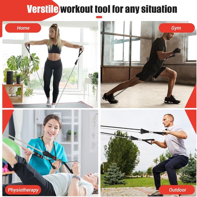 Detalle 2 de Resistance Bands Widerstandsbänder Set (5 Fitnessbänder) mit breitem Griff und Türankerbefestigung