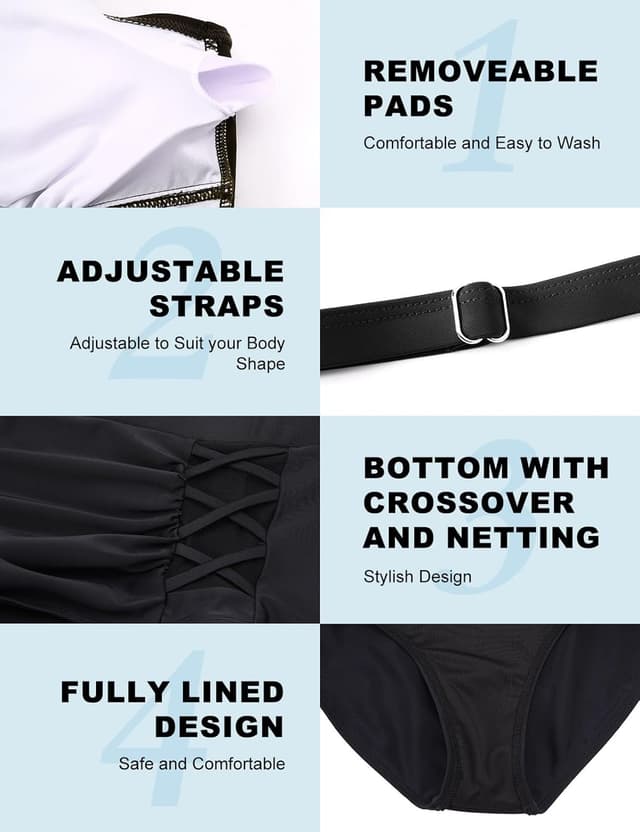 Detalle de Costume da bagno donna Tuopuda a vita alta in due pezzi con push up e slip per il controllo della pancia