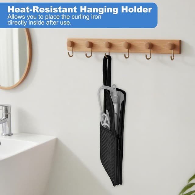 Detalle de SITHON Heißeisenhalter & Matte – hitzebeständige Reisetasche/Organizer für Styling-Werkzeuge (Schwarz)