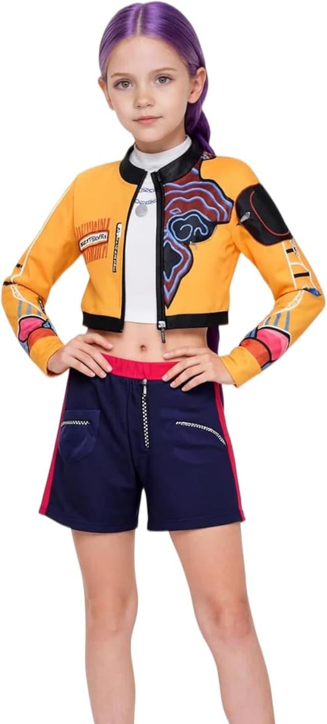 Detalle de Tangsenyu Rumi 3-Piece Kids Girls Pop Singer Costume Set (Zipper Jacket, Shirt & Shorts)