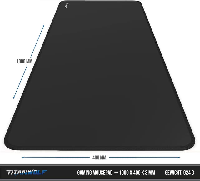 Detalle de TITANWOLF Gaming-Mauspad in Übergröße (100 x 40 cm) – Stoffunterlage mit rutschfester Gummierung, schwarz