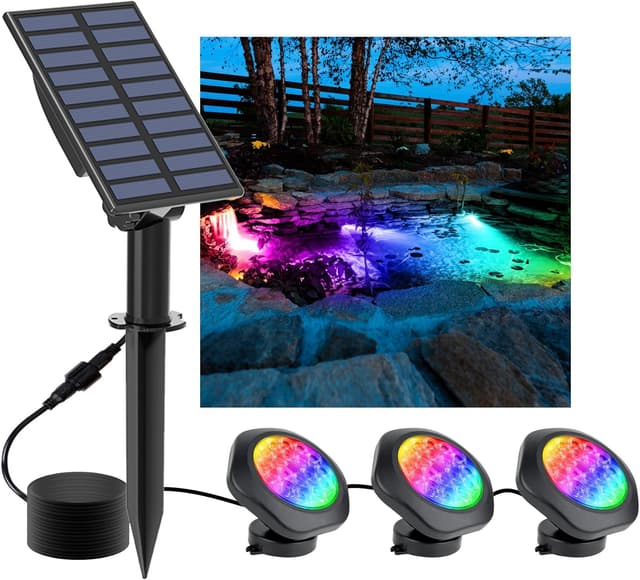 Detalle de NATPOW solar pond lights RGB 18 LEDs