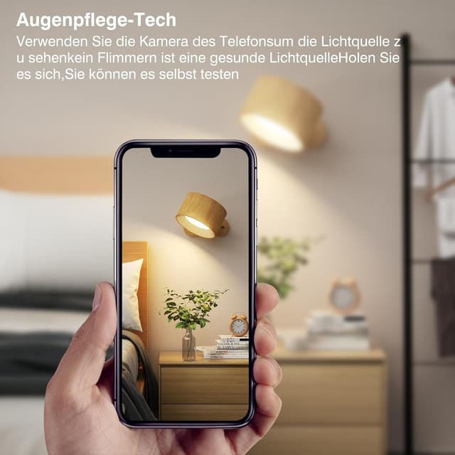 Detalle de Feallive LED-Wandleuchte für Innen mit Akku, Touch Control und 360°-Drehung