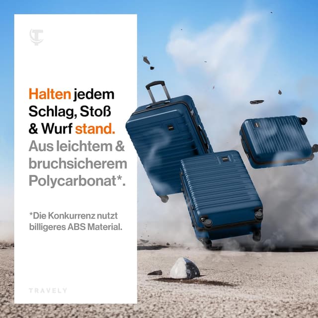 Detalle 2 de Travely Polycarbonat Koffer Set (77 cm, 67 cm & Handgepäck) mit TSA-Schloss