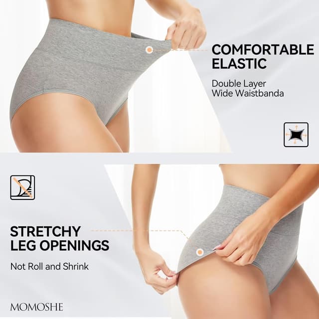 Detalle 2 de Momoshe Damen Unterhosen im 5er Pack aus Baumwolle – High Waist, Stretch & atmungsaktiv