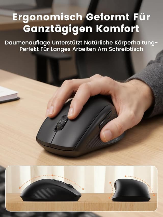 Thumbnail 6 de SABLUTE Kabelloses Tastatur-und-Maus-Set (Wave-Tasten) mit leisen 30 dB, ergonomischer Handballenauflage und Dual-System-Schalter für Windows/Mac