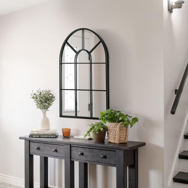 Detalle 2 de HOMCOM Miroir mural arqué 70 x 50 cm style verrière industrielle (cadre métallique noir)