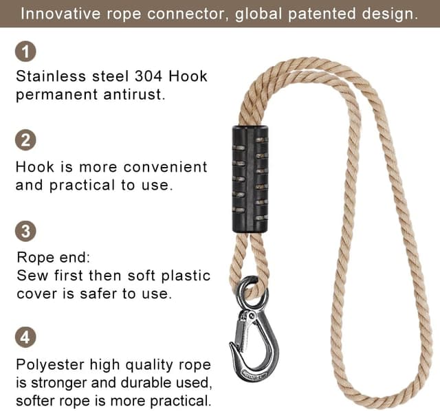 Detalle de BeneLabel 2pcs Tree Swing Rope & Hammock Hanging Strap Kit (100cm) with Hook – Off-White