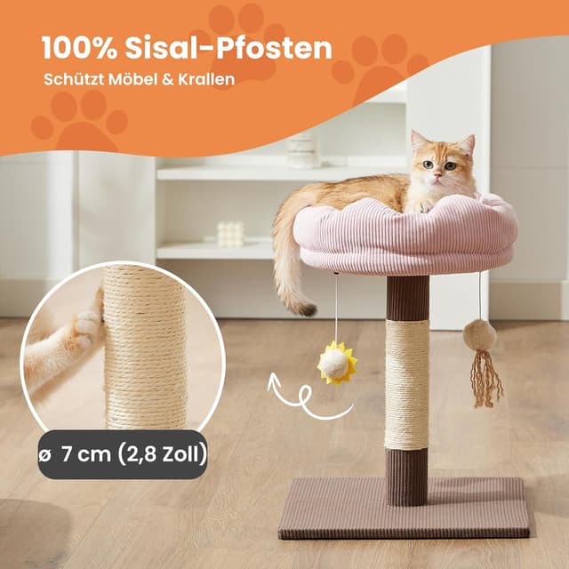 Detalle de Gardner Pet Kleiner Katzenbaum (51 cm) mit gepolsterter Plattform, geflochtenem Sisal und Plüschball