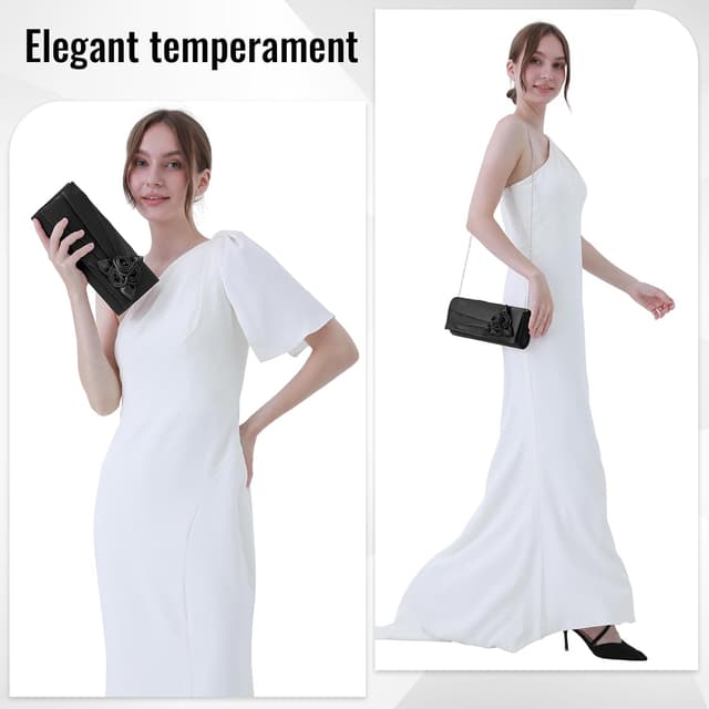 Detalle de Wocharm ladies satin clutch bag with rose – 3-in-1 evening handbag