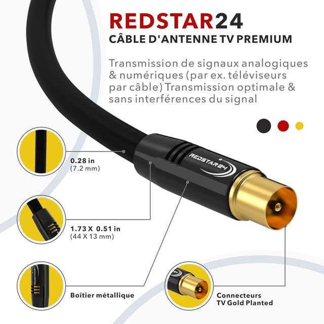 Thumbnail 3 de RedStar24 Câble d'antenne 1,5 m noir