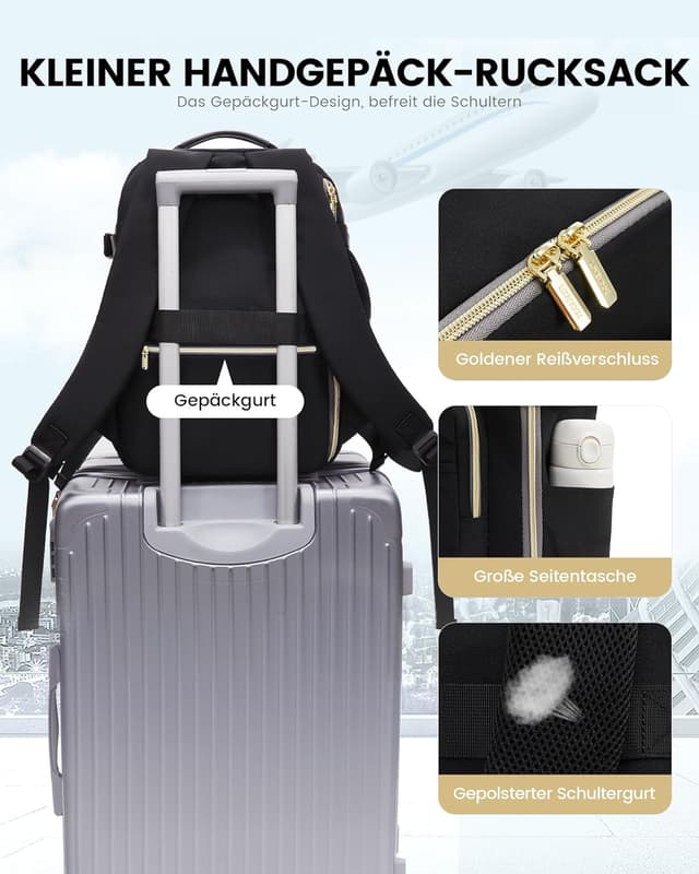 Detalle de LOVEVOOK Ryanair Handgepäck 40x30x20 Rucksack als Cabin Bag (Laptopfach bis 13,3 Zoll) – Eurowings/Wizz & mehr