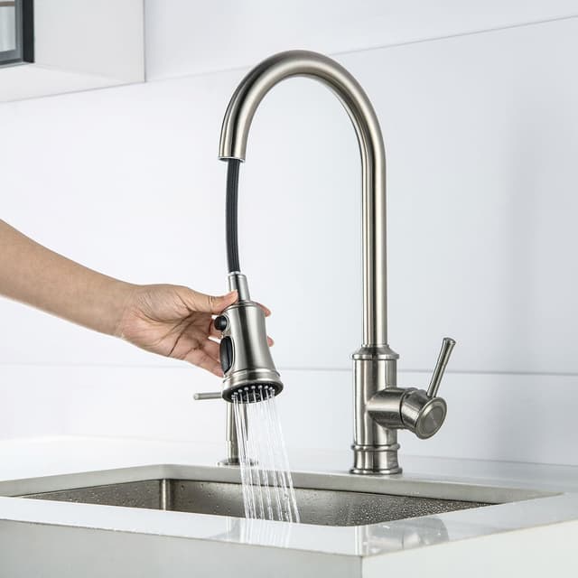 Detalle de LakeBayMZC Rubinetto da cucina a muro in acciaio inox 304 nero, 360° e 2 tipi di getto