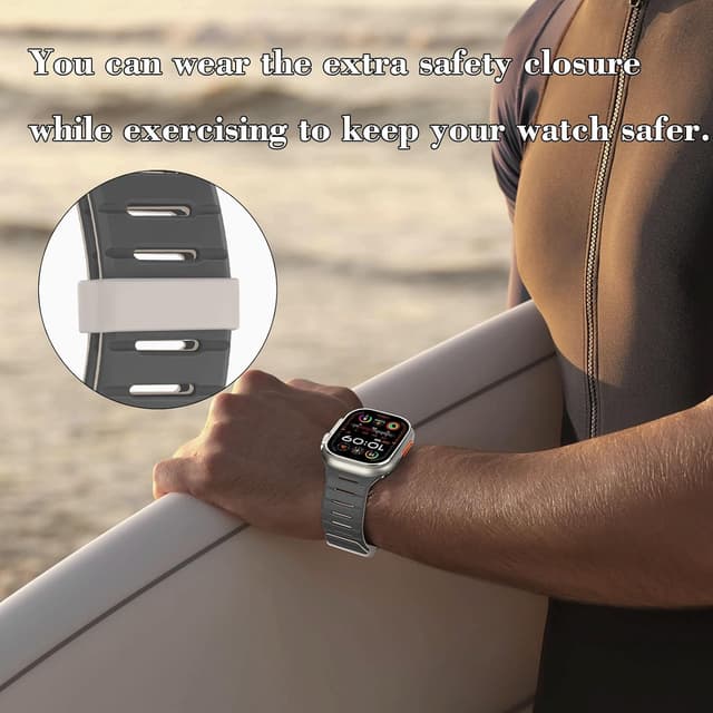 Detalle 2 de HITZEE Double Sided Reversible Magnetic Strap for Apple Watch (Beige/Gray) – breathable soft silicone band