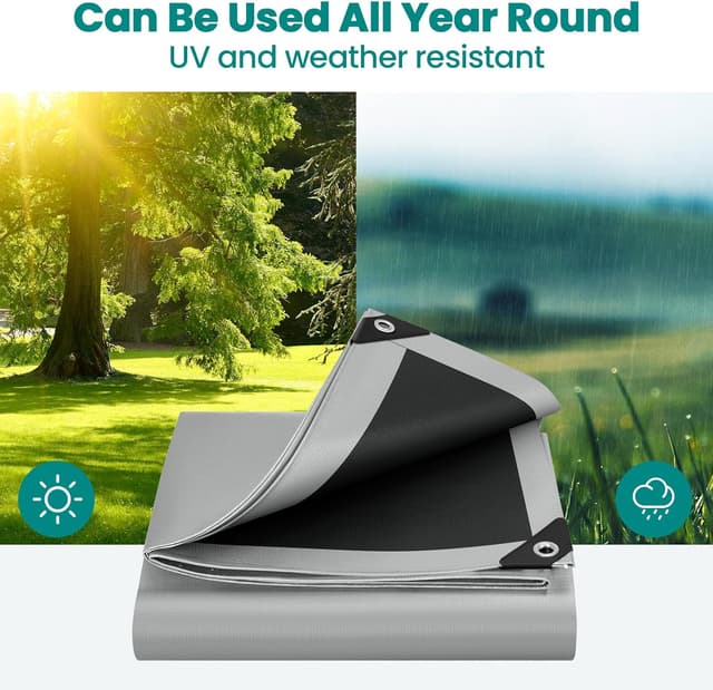 Detalle de WOLTU Telone occhiellato idrorepellente 1,5x2 m in PE 280 g/m² (grigio+nero)