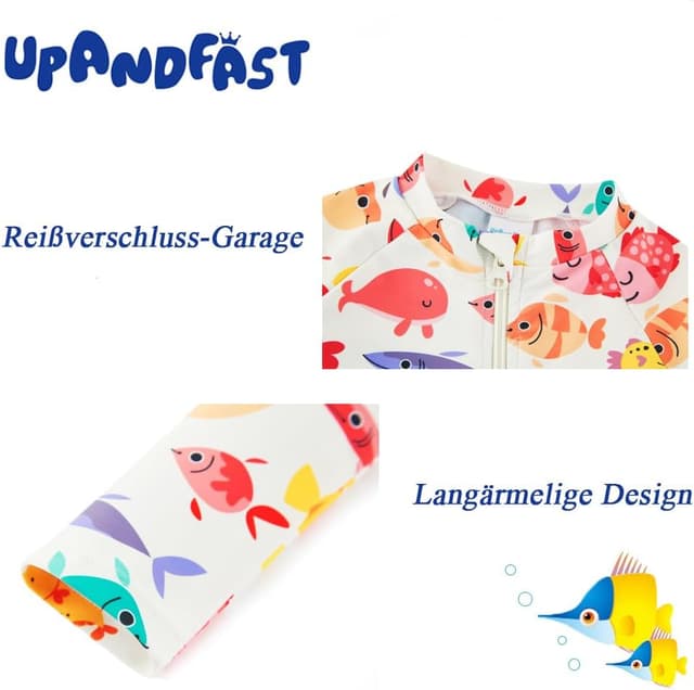 Detalle de upandfast Baby Badeanzug mit schrägem Reißverschluss und UPF 50+ Sonnenschutz