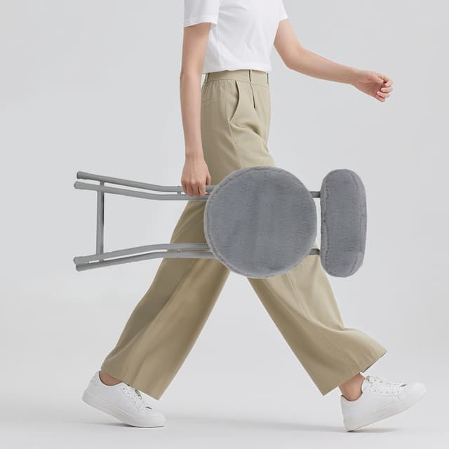 Detalle de MEUBLE COSY set di 4 sedie pieghevoli imbottite in faux pelliccia grigio con schienale e poggiapiedi