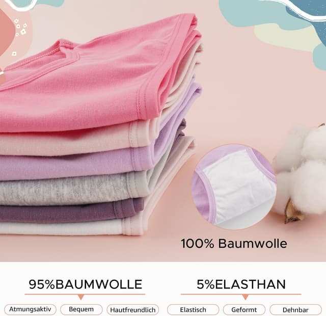 Detalle de INNERSY Unterhosen Mädchen Baumwolle – bequeme Slips im 6er-Pack (8–16 Jahre)