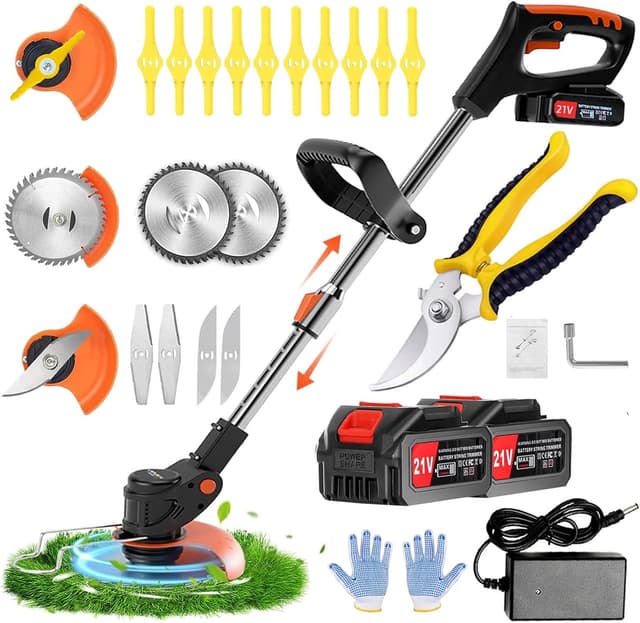 Detalle de Cordless Garden Strimmer (21V) with 2 x 2.0Ah Batteries, Charger and 4 Blade Types