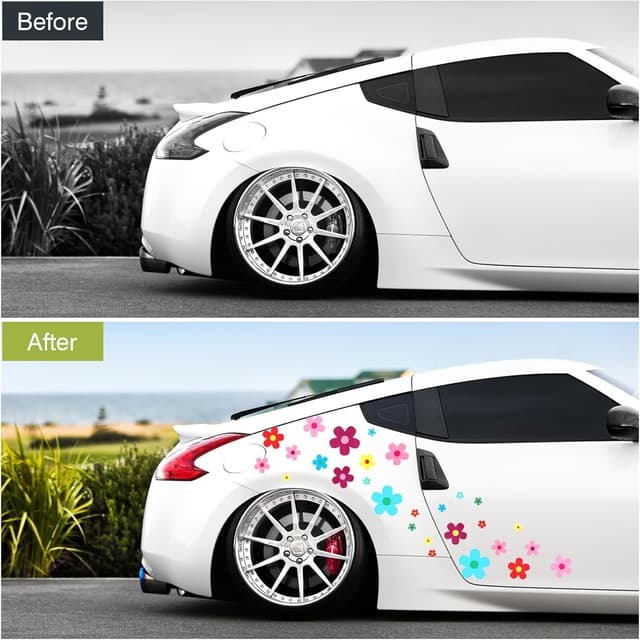 Detalle de 350 PCS Flowers Car Decals – waterproof floral vinyl stickers for car windows, doors, hoods & more