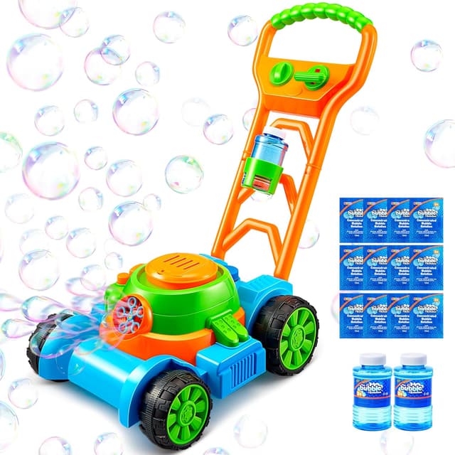 Detalle de SLOOSH Bubble Lawn Mower Toddler Bubble Machine (Blue) – bubble-blowing push toy for outdoor play