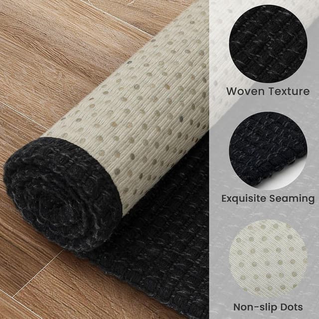 Detalle de EARTHALL Woven Area Rug 5x7 Ft (Black/Grey) Washable, Non-Slip Rubber Backed