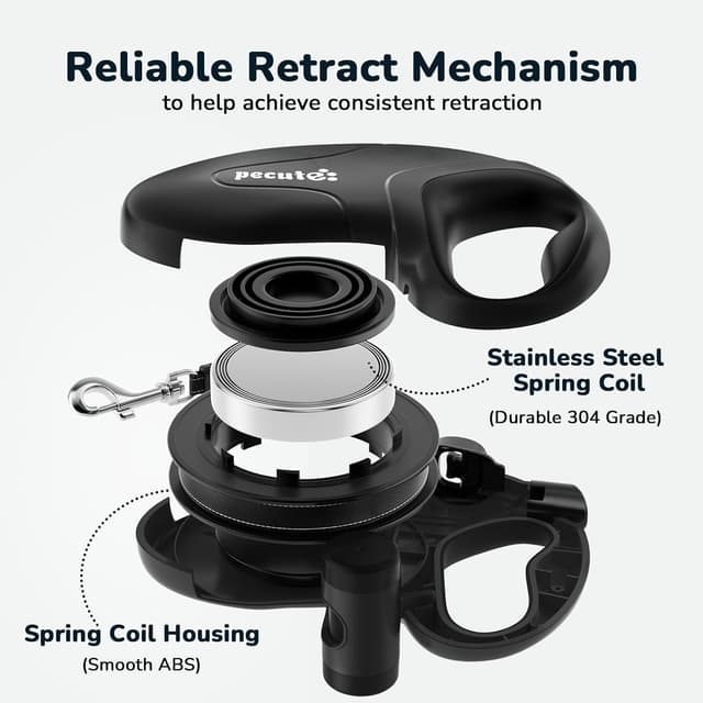 Detalle 2 de Pecute Guinzaglio Retrattile per Cani 10 m fino a 50 kg, con freno rapido e anti-grovigli a 360°